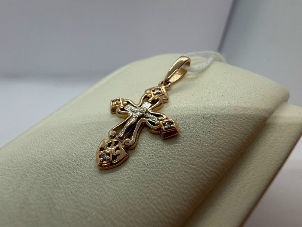 ПОДККИ585 ПОДВЕСКА КРЕСТ С КАМНЯМИ (Au 585)