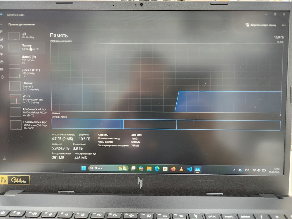 Ноутбук Acer Nitro V 15; Ryzen 7 7535HS , GeForce RTX 2050, 16 Гб, 512 GB, Нет