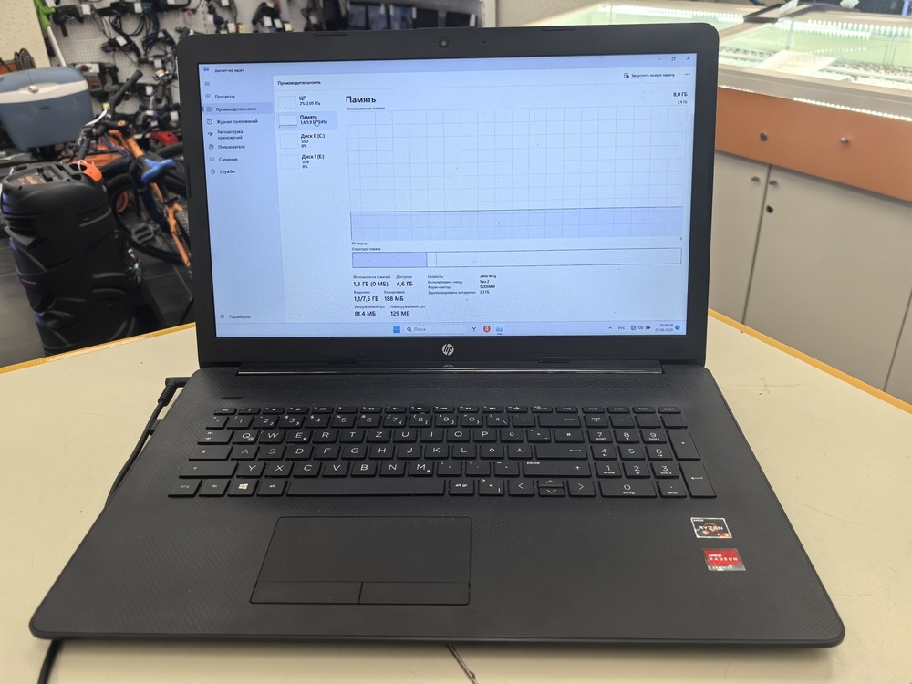 Ноутбук HP 15gw006ur; Ryzen 3 3250U, Radeon Graphics, 8 Гб, 250 Гб, Нет