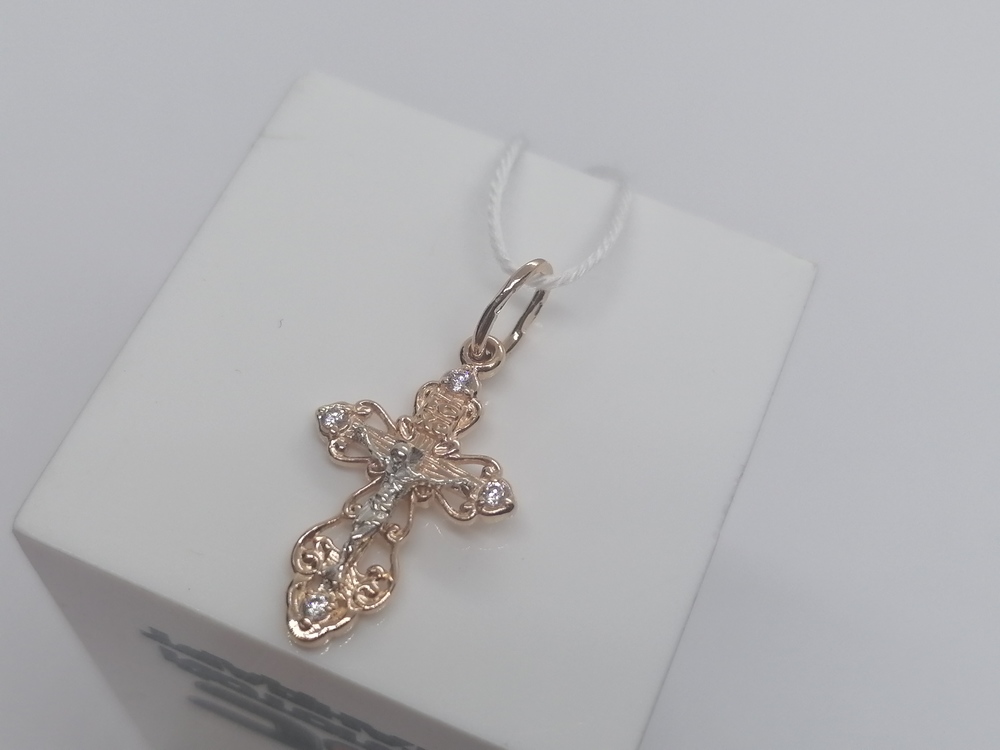 ПОДККИ585 ПОДВЕСКА КРЕСТ С КАМНЯМИ (Au 585)