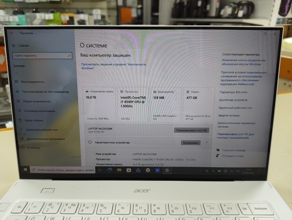 Ноутбук Acer swift 7 sf714-52t-76x9; Core i7-8500Y, Intel UHD Graphics 615, 16 Гб, 512 GB, Нет