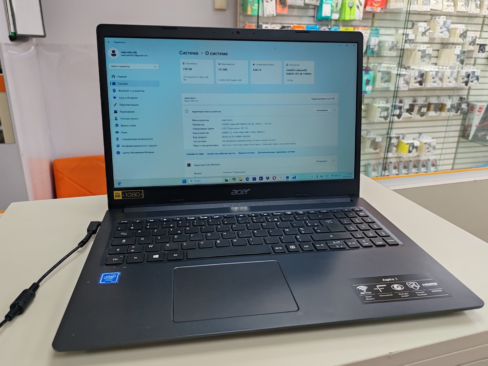 Ноутбук Acer A315-34-C1JD; Celeron N4020, Intel UHD Graphics 620, 4 Гб, 256 Гб, Нет