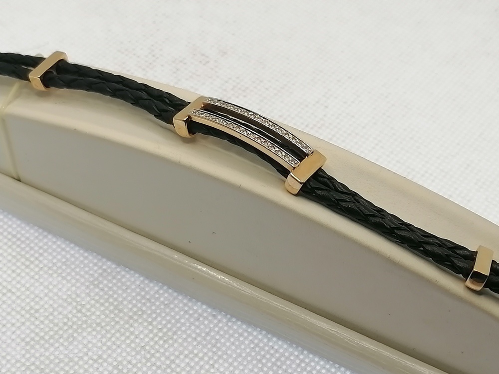 бр4530 БРАСЛЕТ КОЖА С ЗОЛ. ВСТАВКОЙ (Au 585)