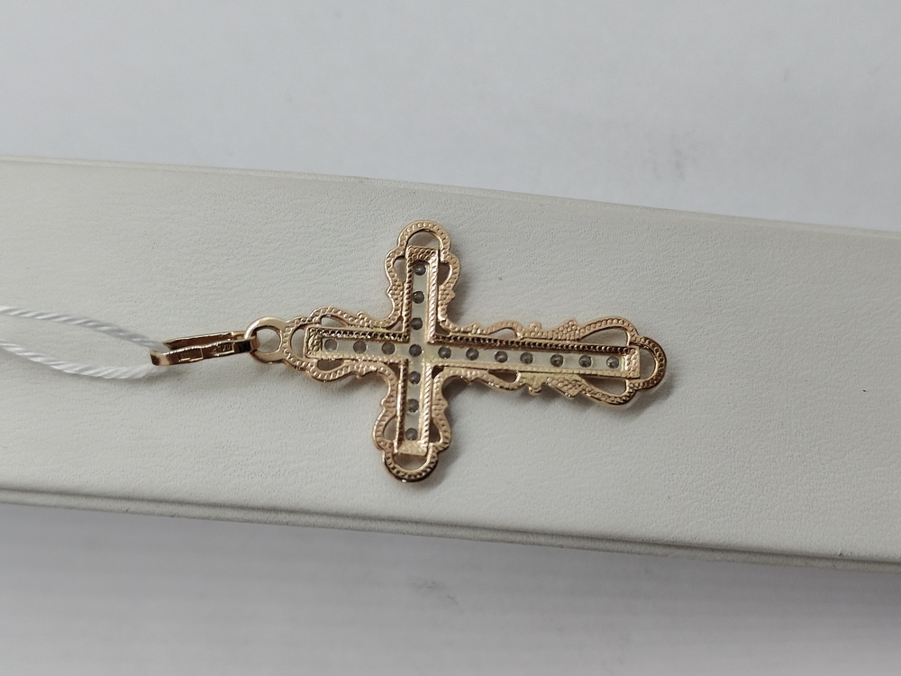 ПОДККИ585 ПОДВЕСКА КРЕСТ С КАМНЯМИ (Au 585)