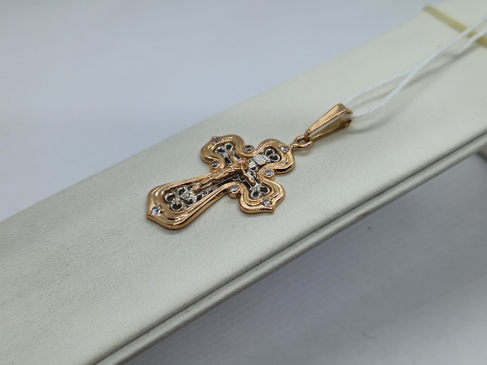 ПОДККИ585 ПОДВЕСКА КРЕСТ С КАМНЯМИ (Au 585)