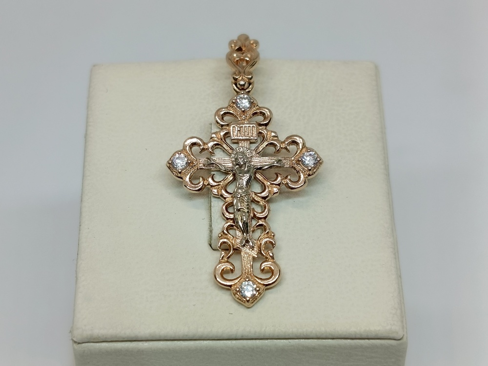 ПОДККИ585 ПОДВЕСКА КРЕСТ С КАМНЯМИ (Au 585)