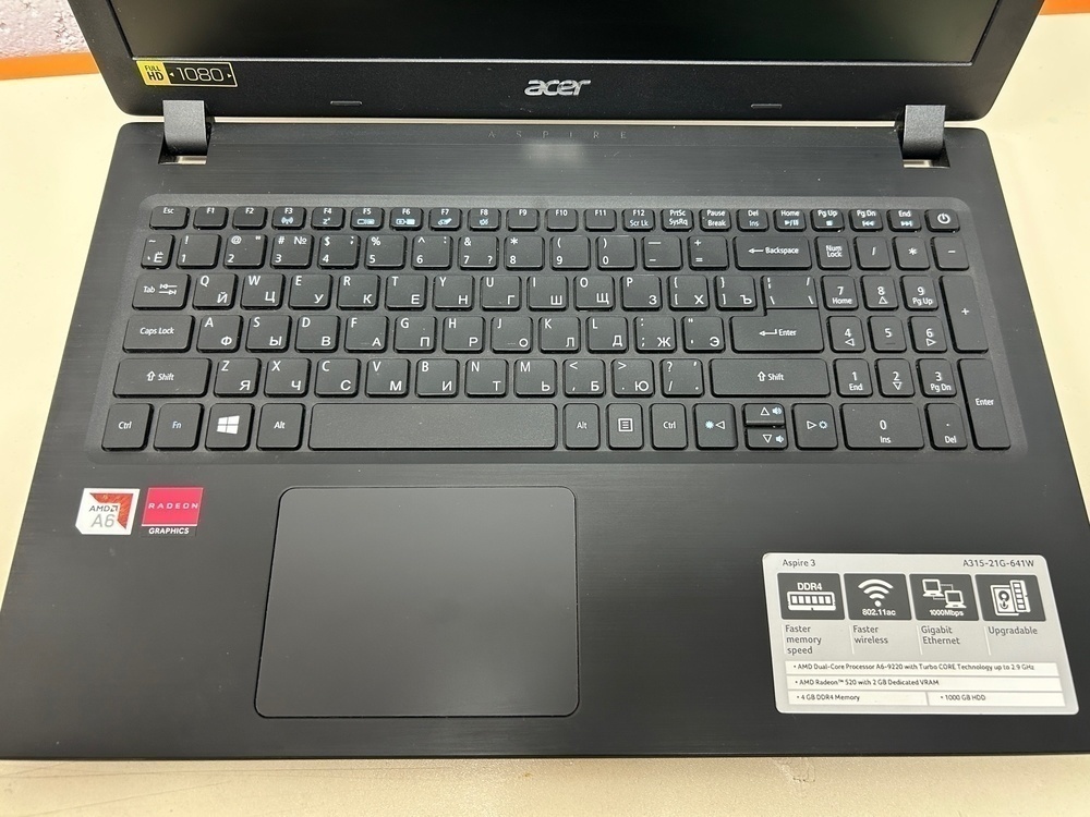Ноутбук Acer; A6-9225, Radeon 520, 4 Гб, Нет, 1 Tb