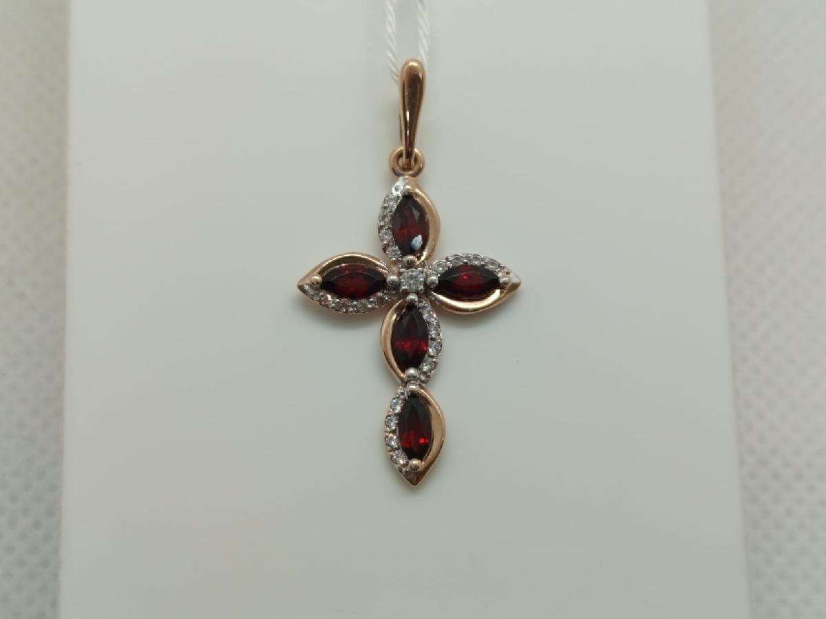 ПОДККИ585 ПОДВЕСКА КРЕСТ С КАМНЯМИ (Au 585)