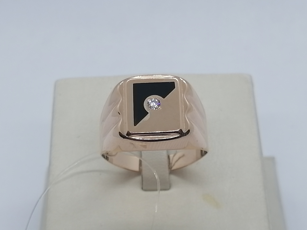 4187эс10 КОЛЬЦО ПЕЧАТКА Эмаль с камнем (Au 585)