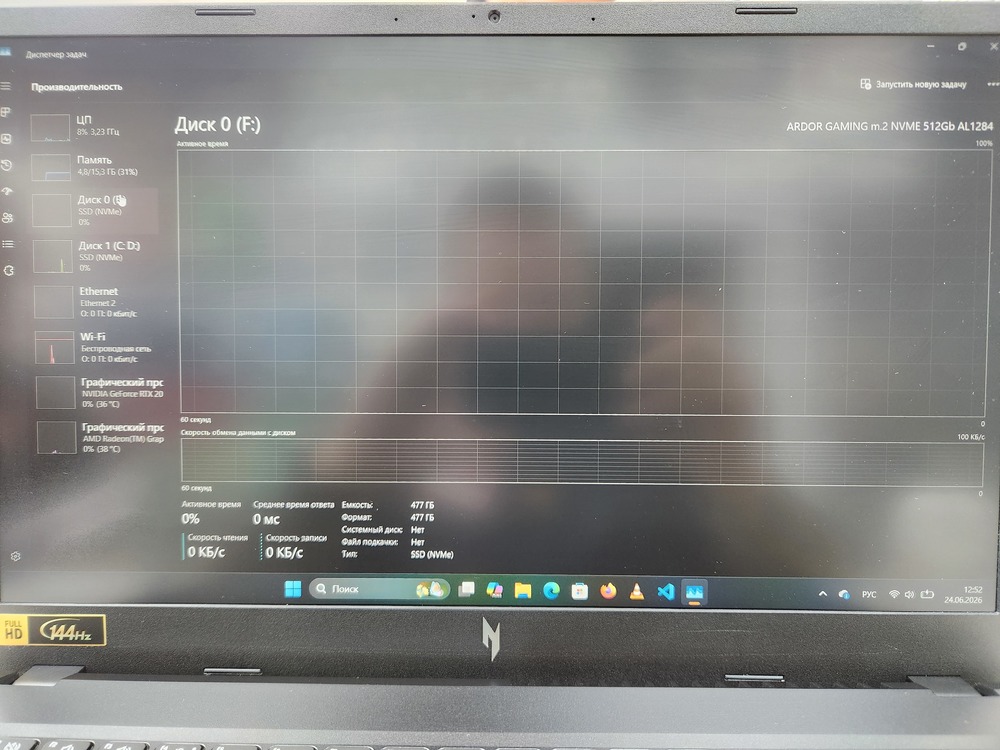 Ноутбук Acer Nitro V 15; Ryzen 7 7535HS , GeForce RTX 2050, 16 Гб, 512 GB, Нет