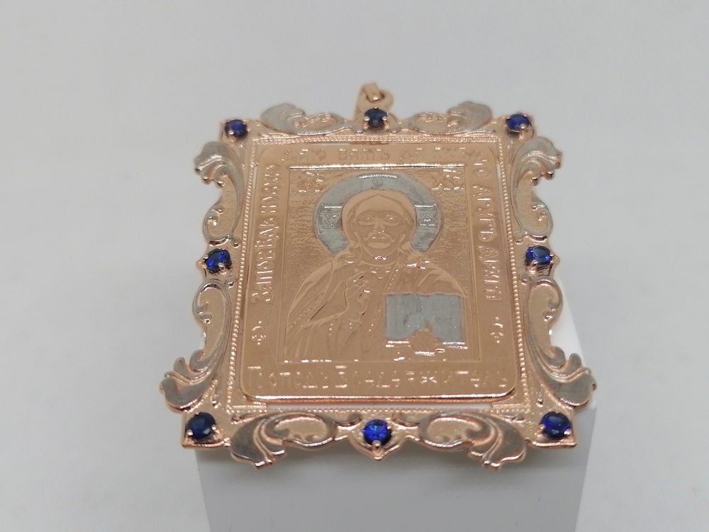 ПИ-112_au ПОДВЕСКА ИКОНА с камнями (Au 585)