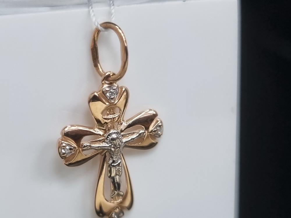 ПОДККИ585 ПОДВЕСКА КРЕСТ С КАМНЯМИ (Au 585)