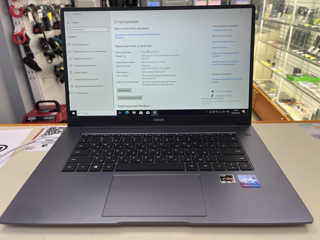 Ноутбук Honor magicbook 15 2021; Ryzen 5-5500U, HD Graphics, 16 Гб, 512 GB, Нет