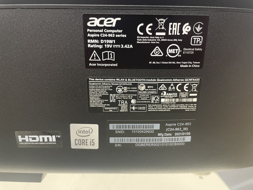 Моноблок ACER C24 963; Core i5-1035G1, HD Graphics, 8 Гб, 256 Гб, Нет