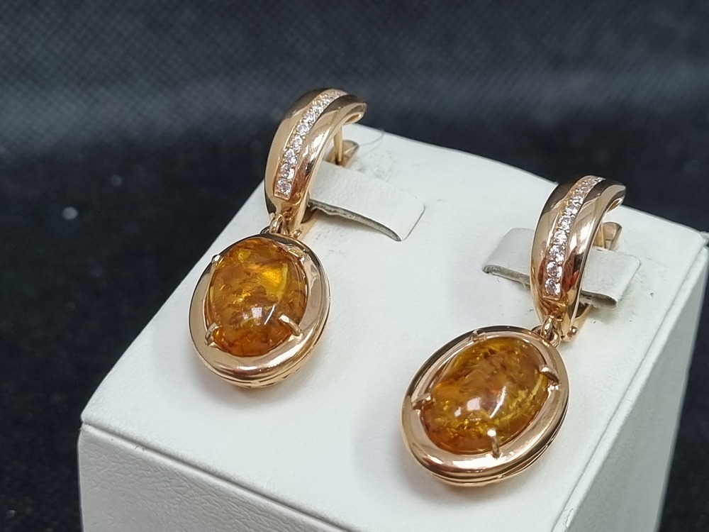 СЕРЬГИ ЯНТАРЬ (Au 585)