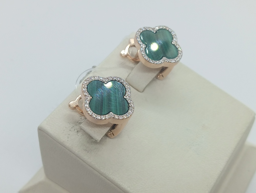 СЕРЬГИ МАЛАХИТ с камнями (Au 585)