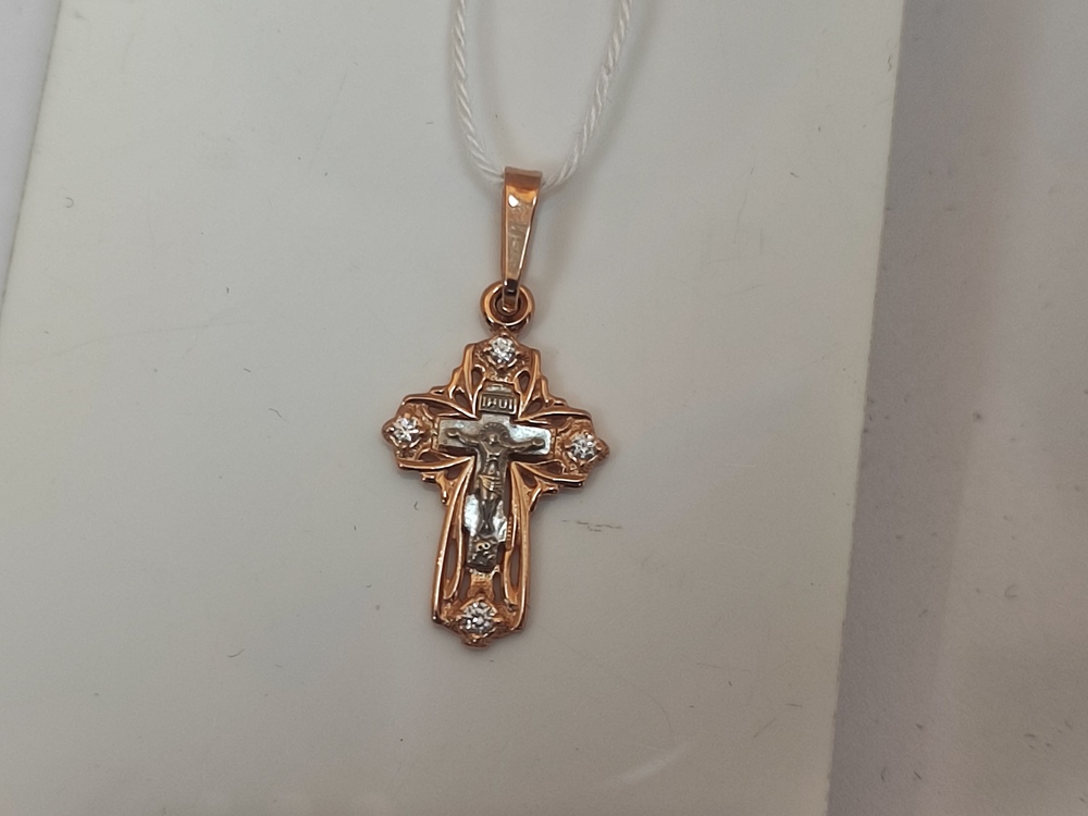 ПОДККИ585 ПОДВЕСКА КРЕСТ С КАМНЯМИ (Au 585)