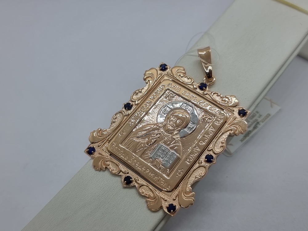 ПИ-112_au ПОДВЕСКА ИКОНА с камнями (Au 585)