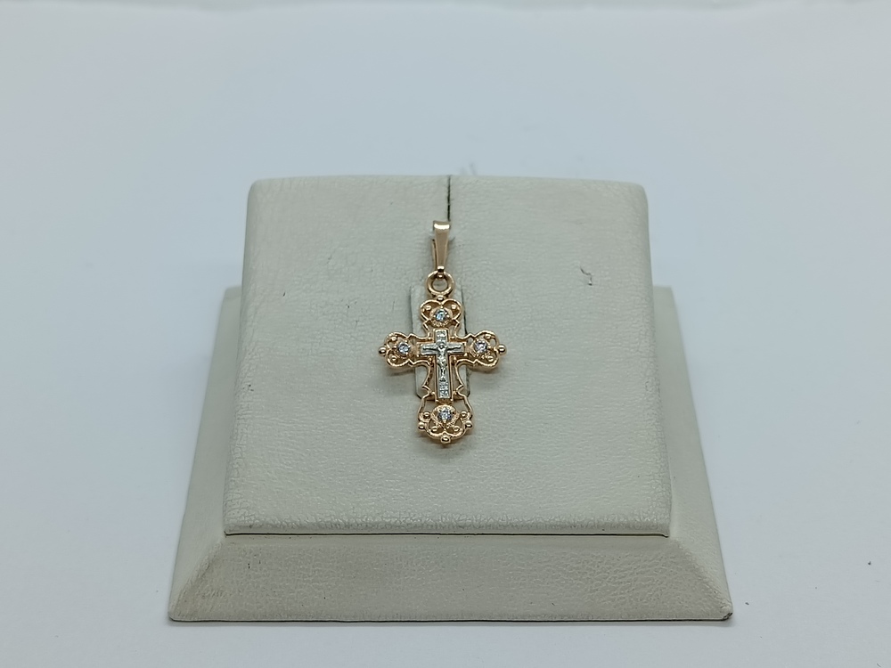 ПОДККИ585 ПОДВЕСКА КРЕСТ С КАМНЯМИ (Au 585)
