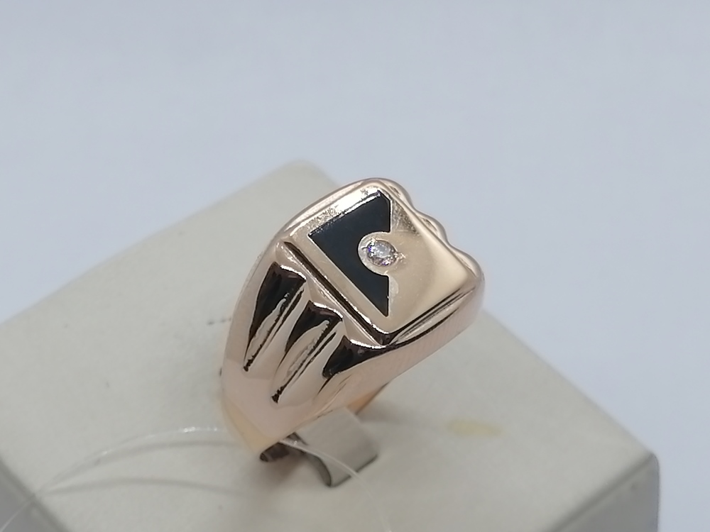 4187эс10 КОЛЬЦО ПЕЧАТКА Эмаль с камнем (Au 585)