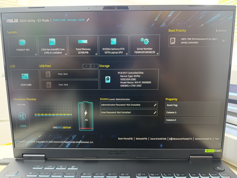 Ноутбук ASUS; i5-13450HX, Geforce RTX 5070, 32 Гб, 1 Tb, Нет