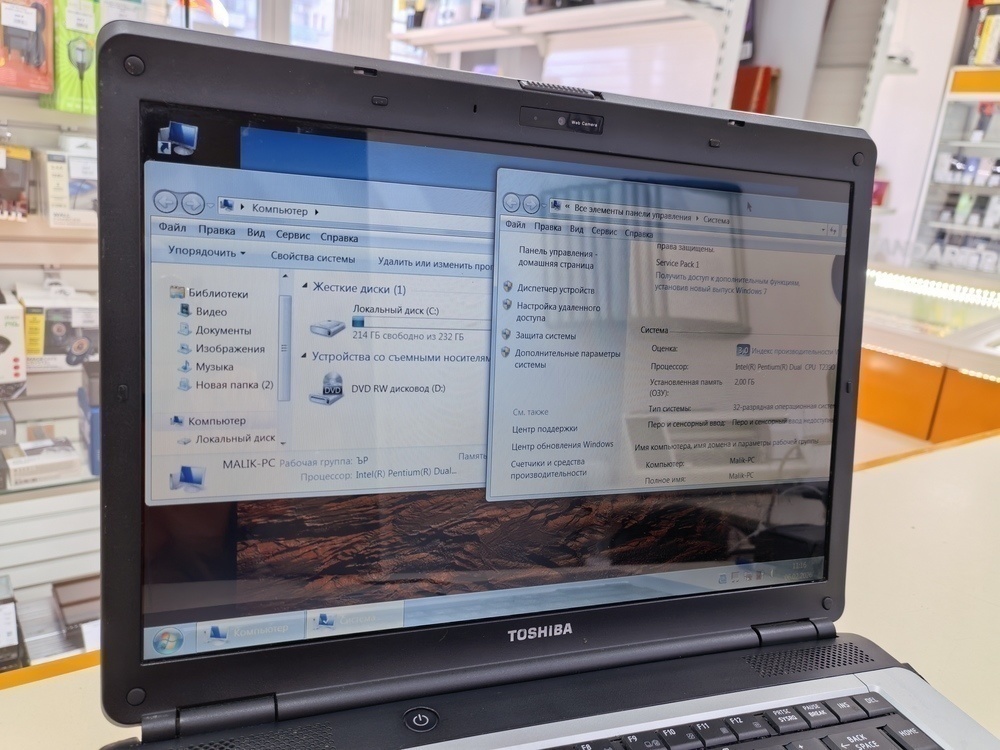 Ноутбук Toshiba; Pentium T2390,  Intel(R) Graphics, 2 Гб, Нет, 240 Гб