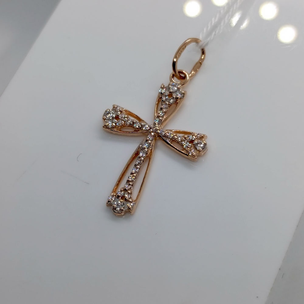 ПОДККИ585 ПОДВЕСКА КРЕСТ С КАМНЯМИ (Au 585)