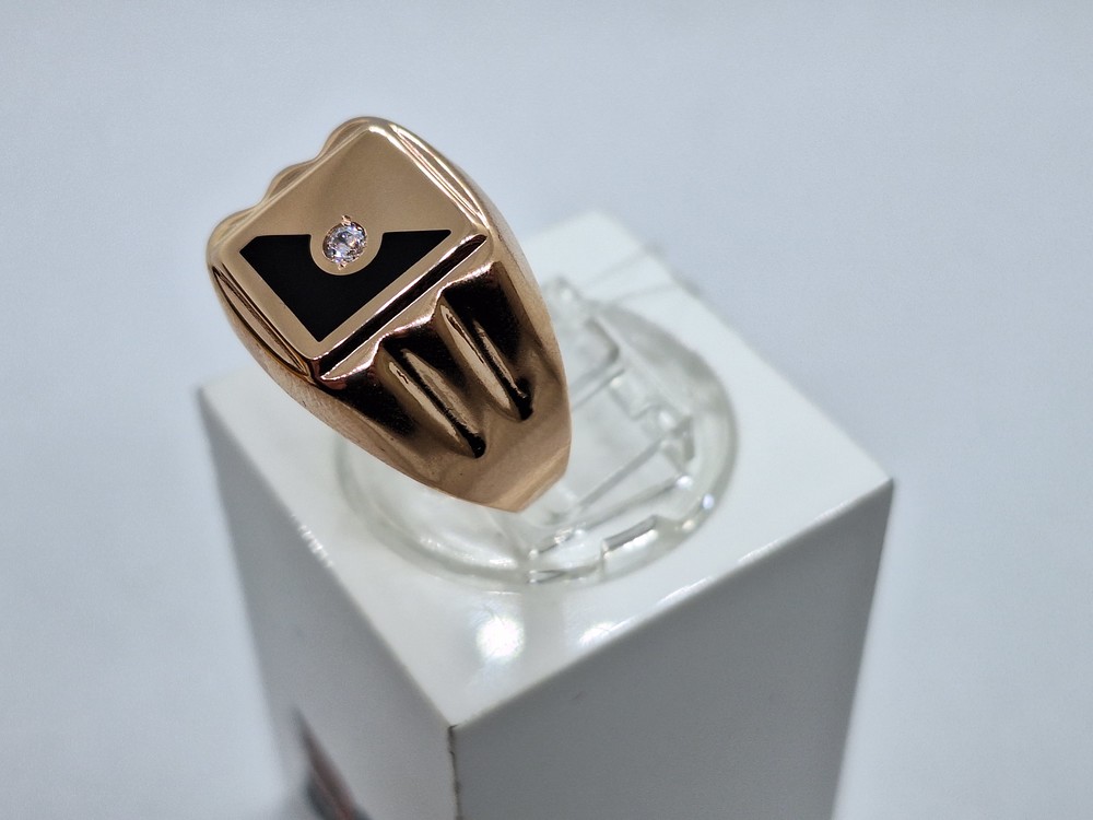 4187эс10 КОЛЬЦО ПЕЧАТКА Эмаль с камнем (Au 585)