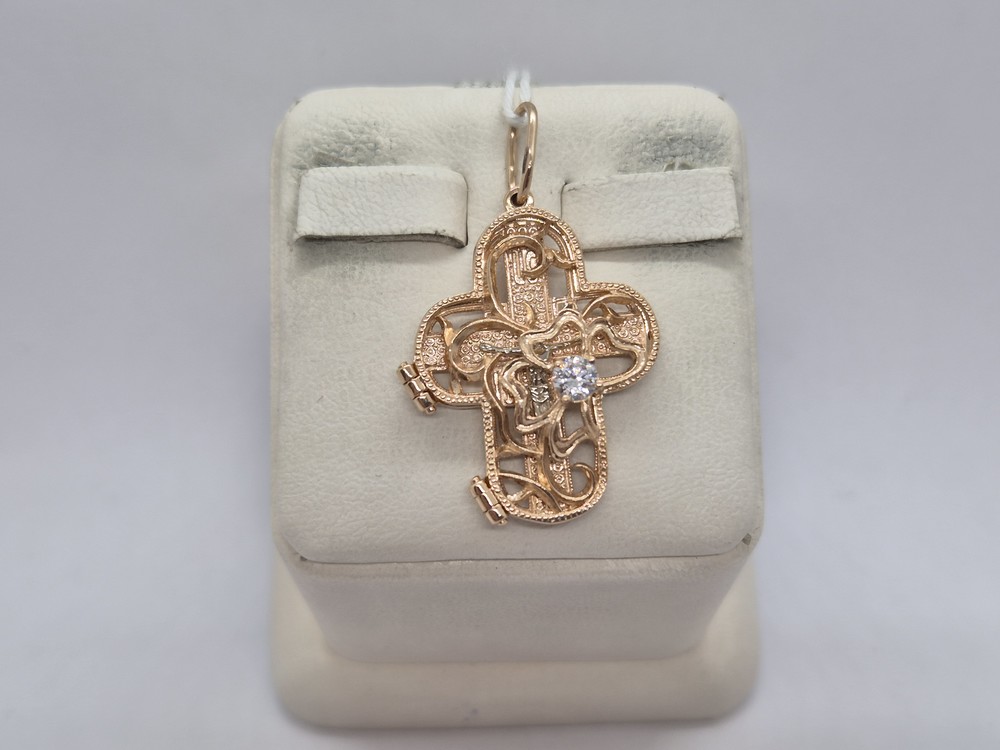 ПОДККИ585 ПОДВЕСКА КРЕСТ С КАМНЕМ (Au 585)