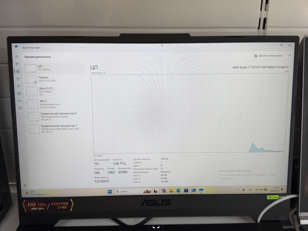 Ноутбук ASUS; Ryzen 5 7535HS, GeForce RTX 4050, 16 Гб, 512 GB, Нет