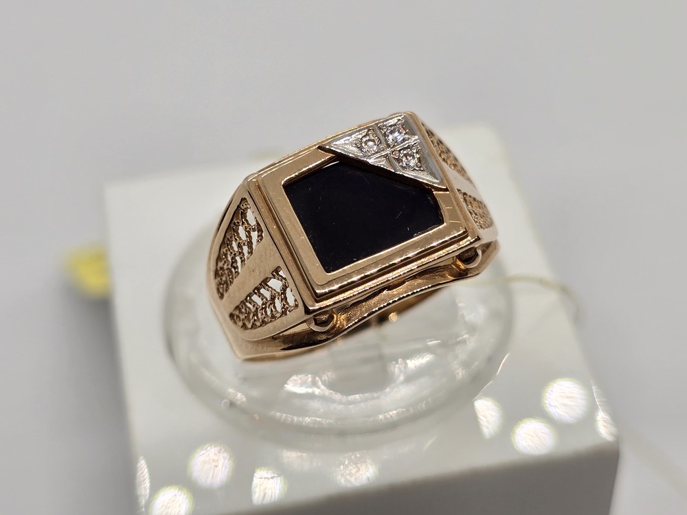 4130 КОЛЬЦО ПЕЧАТКА Агат с камнями (Au 585)