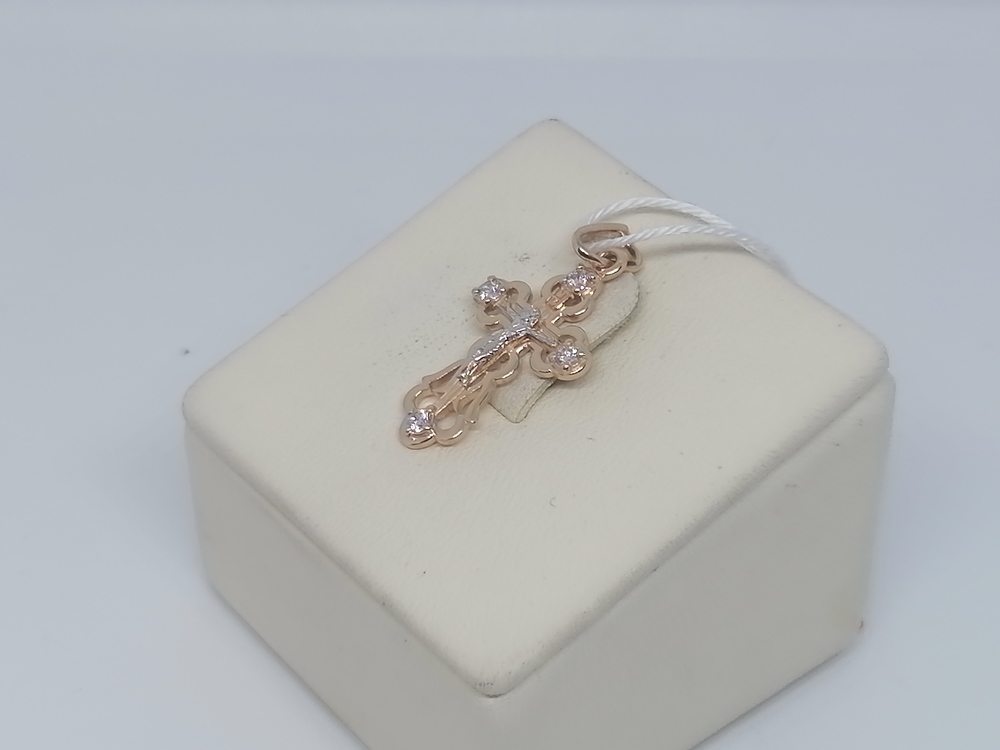 ПОДККИ585 ПОДВЕСКА КРЕСТ С КАМНЯМИ (Au 585)