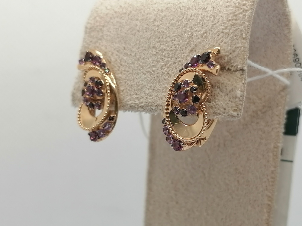 СЕРЬГИ АМЕТИСТ,ГРАНАТ (Au 585)