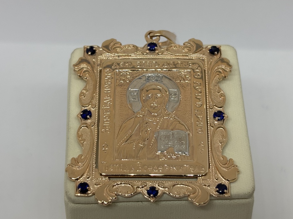 ПИ-112_au ПОДВЕСКА ИКОНА с камнями (Au 585)