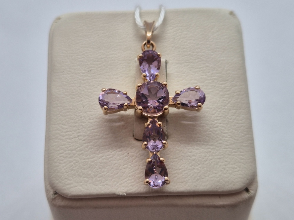 ПОДККИ585 ПОДВЕСКА КРЕСТ С КАМНЯМИ (Au 585)