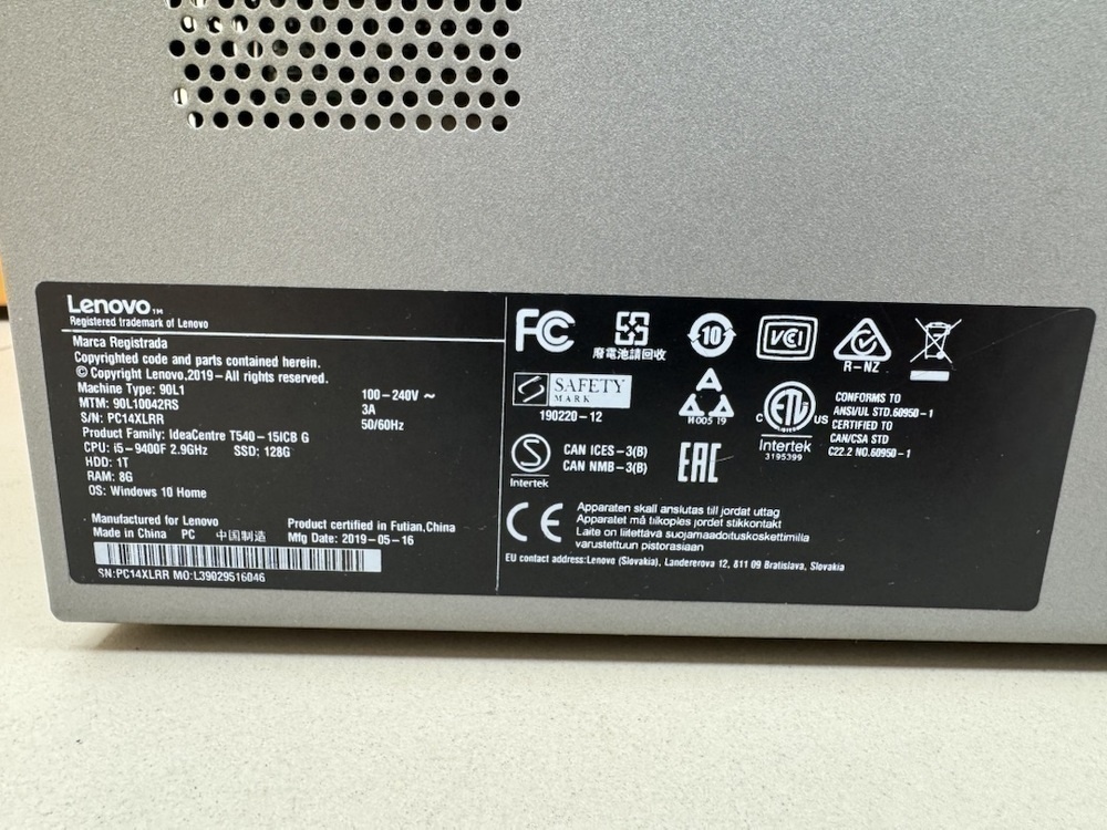 Системный блок Lenovo; Core i5-9400F, GeForce GTX 1650, 16 Гб, 128 Гб, 1 Tb