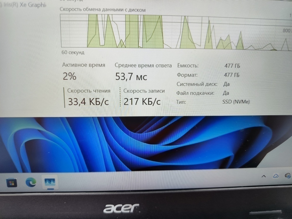 Ноутбук Acer; 1335U, Intel iris XE Graphics, 8 Гб, 500 Гб, Нет