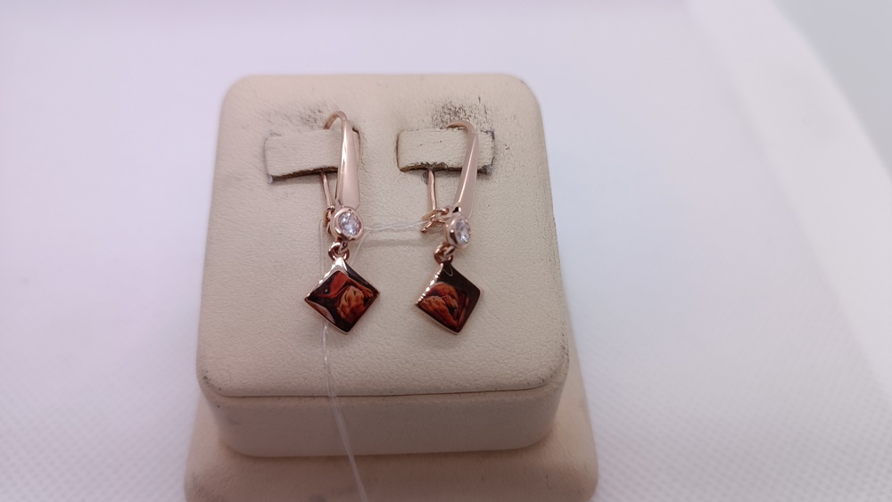 СЕРЬГИ ПЕТЕЛЬКА с камнем (Au 585)