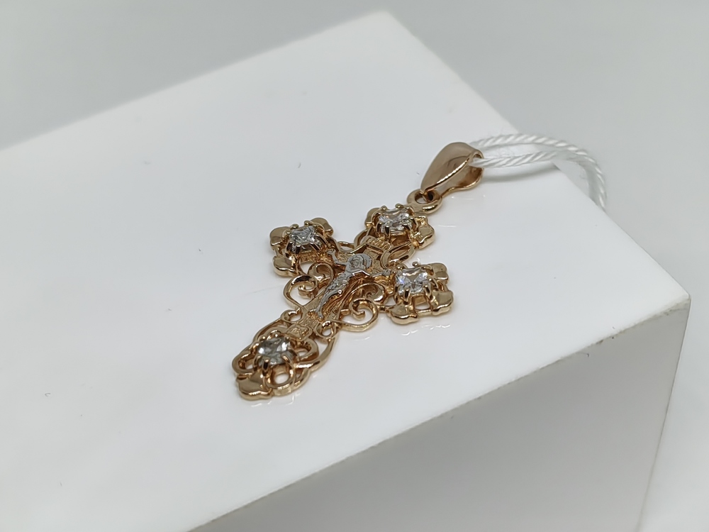 ПОДККИ585 ПОДВЕСКА КРЕСТ С КАМНЯМИ (Au 585)