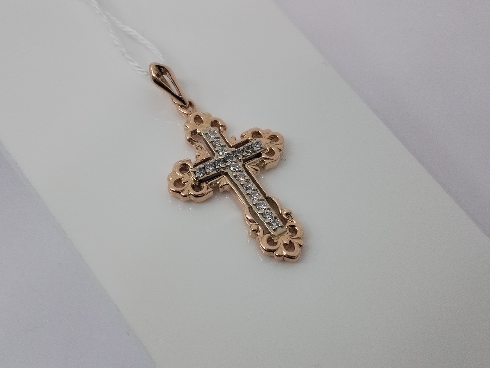 ПОДВЕСКА КРЕСТ С КАМНЯМИ (Au 585)