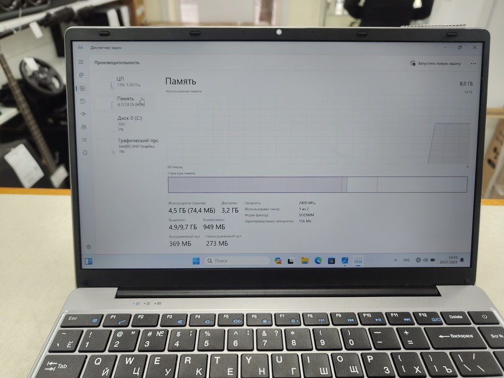 НЕТБУК Dell; Celeron N5095, Intel UHD Graphics, 8 Гб, 250 Гб, Нет