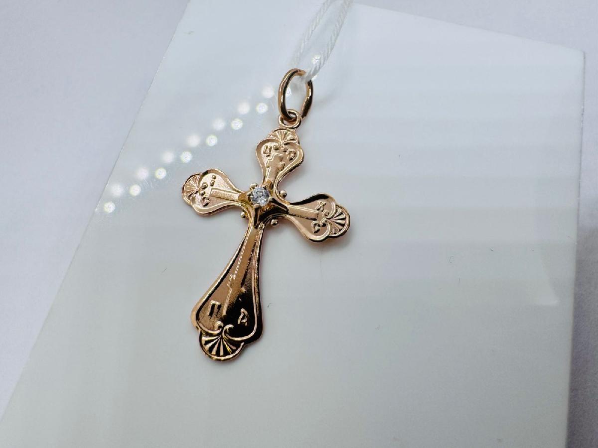 ПОДККИ585 ПОДВЕСКА КРЕСТ С КАМНЕМ (Au 585)
