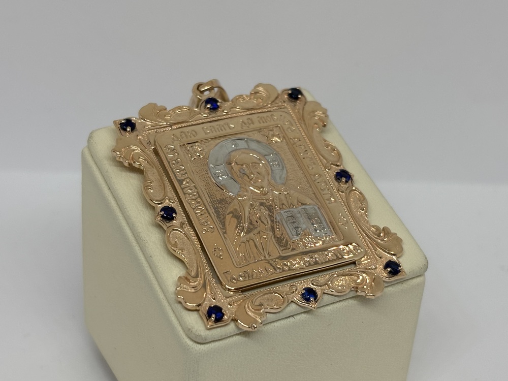 ПИ-112_au ПОДВЕСКА ИКОНА с камнями (Au 585)