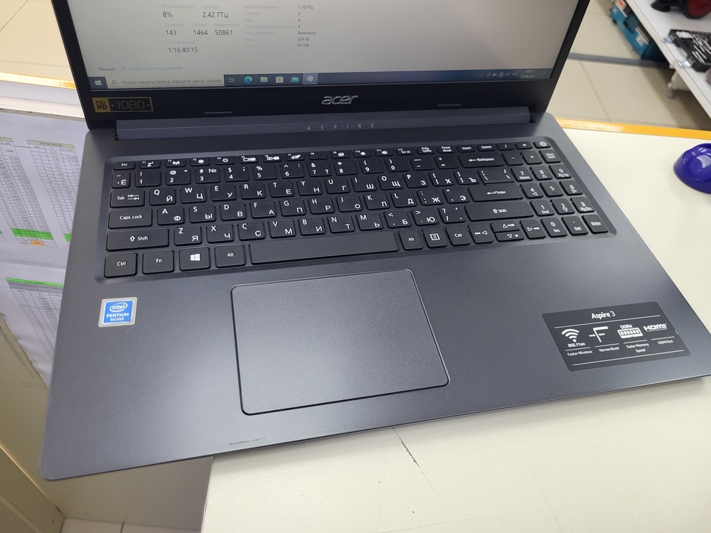 Ноутбук Acer Aspire 3 H19N1; Pentium N5030, Intel UHD Graphics 605, 8 Гб, 256 Гб, Нет