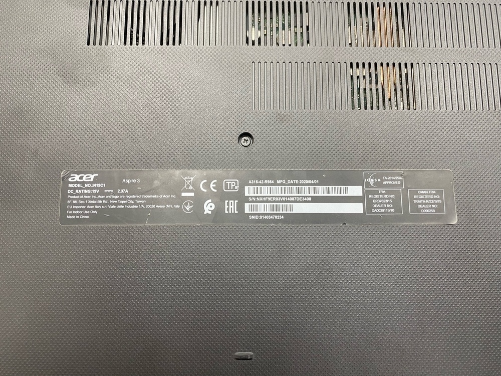 Ноутбук Acer *; Ryzen 5 3500U, Radeon Vega 8, 6 Гб, 256 Гб, Нет