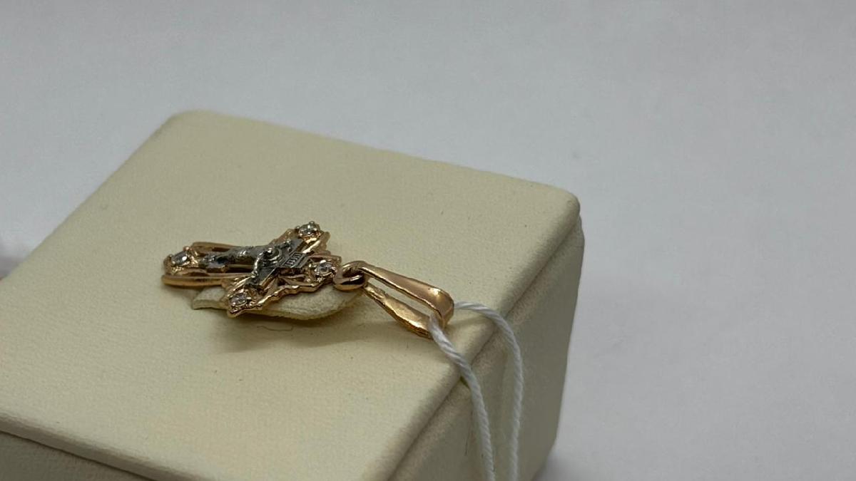 ПОДККИ585 ПОДВЕСКА КРЕСТ С КАМНЯМИ (Au 585)