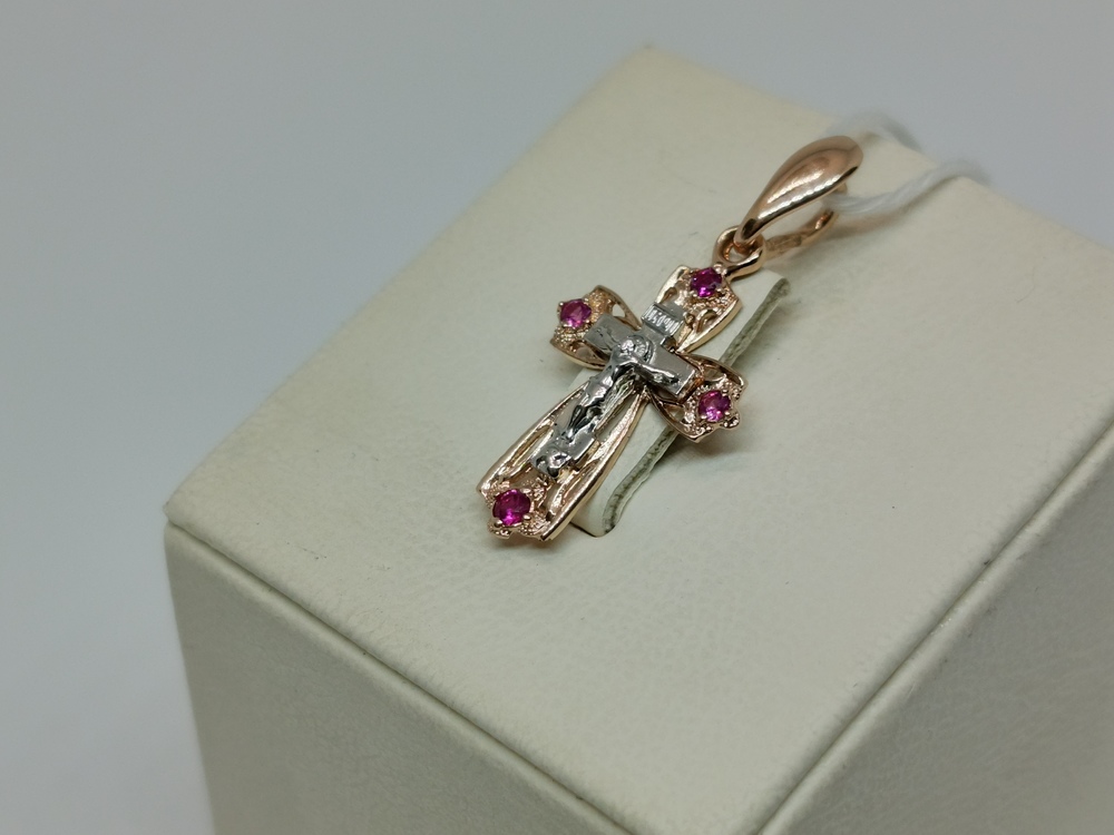 ПОДККИ585 ПОДВЕСКА КРЕСТ С КАМНЯМИ (Au 585)