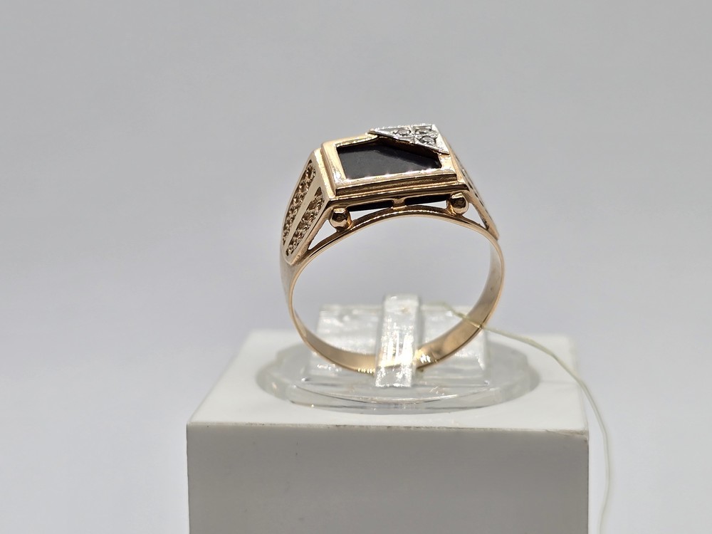 4130 КОЛЬЦО ПЕЧАТКА Агат с камнями (Au 585)