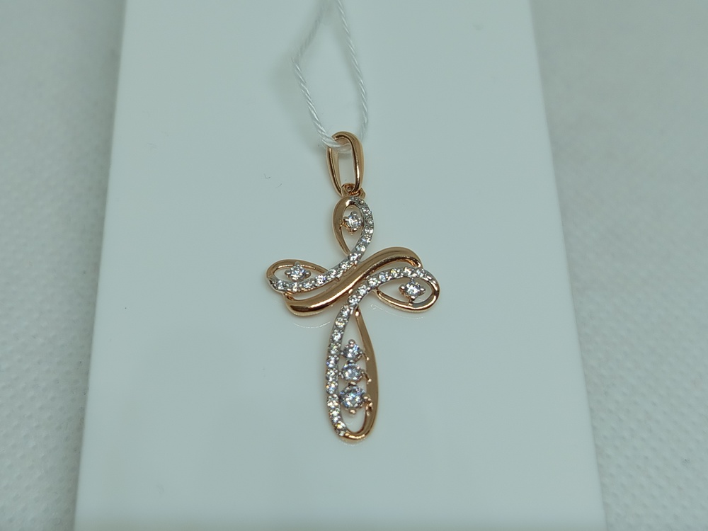 ПОДККИ585 ПОДВЕСКА КРЕСТ С КАМНЯМИ (Au 585)