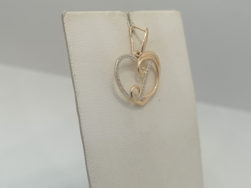 034652 ПОДВЕСКА БУКВА Д с камнями (Au 585)